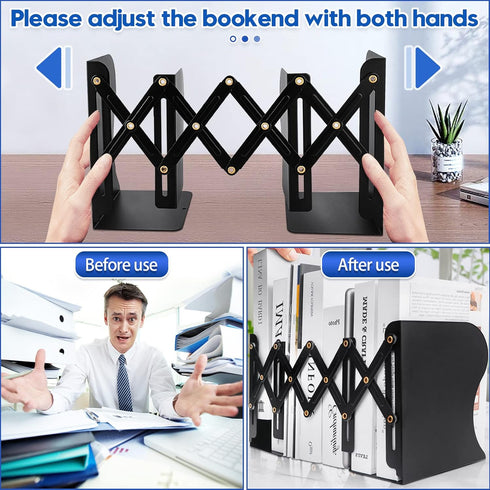 Heavy Duty Book End to Hold Books, Adjustable Bookends Book Holder for Shelves, Decorative Book Organizer for Desk, Sturdy & Flexible - Metal Book Ends Binder Holder for Tabletop