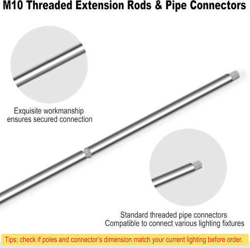 8 M10 180 Pieces Threaded Extension Poles Lighting Fixture Downrods Stems & Degrees Sloped Ceiling Adapter Kits