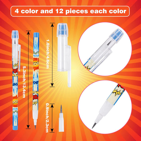 Kolewo4ever 48 Pcs Hero Pencils Translucent Pencil Multipoint Non- Sharpening Stackable Pencils Pop Up Plastic Pencils Pow! Snap! Wham! Bang! Pencil,4 style by Kolewo4ever