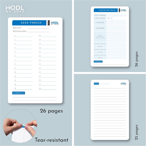 Seedbook By Hodl My Seed – The Most Convenient Way to Store Your Crypto Recovery Seed Phrases, Black