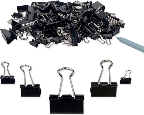 DSTELIN Binder Clips, 150 Count Assorted Sizes (Black), Large, Medium, Small, X Small, Micro