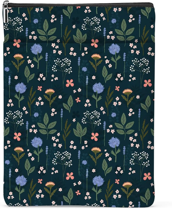 Waterproof Book Sleeve with Zipper, Wildflower Pattern Book Pouch for Women, Book Lovers Gifts, Librarian Accessories