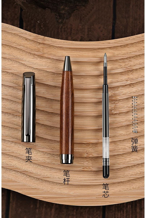 Elegant Wood Ballpoint Pen Set, Fancy Writing Pens with Black Ink and 4 Extra Refills, Graduation Gift Pen