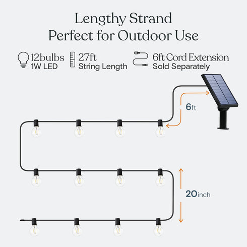 27 Commercial Bulbs 1W, Brightech Ambience Pro Solar Powered LED Outdoor String Lights - Ft Waterproof Patio Lights