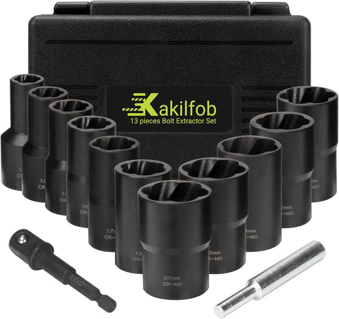 KAKILFOB Lug Nut Extractor Twist Socket Set, 13 Pieces Wheel Lock Removal Kit,