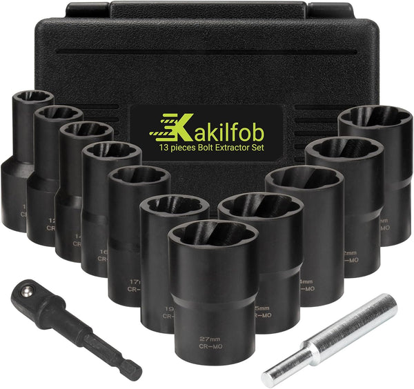 KAKILFOB Lug Nut Extractor Twist Socket Set, 13 Pieces Wheel Lock Removal Kit,