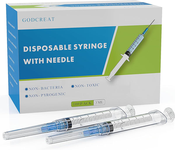 3ml Syringes with 23 Gauge 1 Inch Needles, Luer Lock Disposable, Individually Packaged of 100
