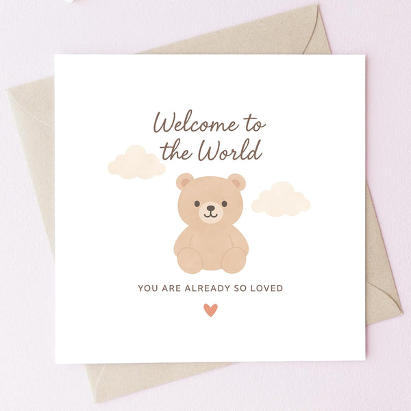 TEEMI -Welcome to the World Baby Card New Baby Congratulations Card with Teddy