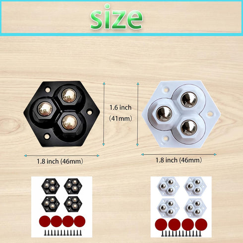 Self-Adhesive Caster Wheels with Stainless Steel Ball Bearings, Set of 8, 360 Degree Swivel for Small Furniture