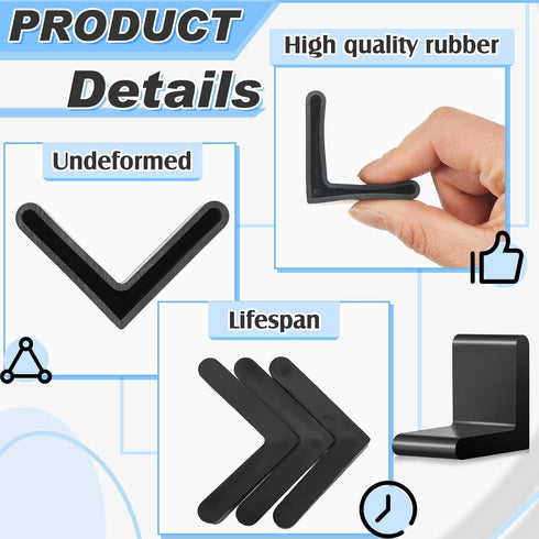 8 1.5 Inch Pcs Bed Frame End Caps - Rubber Angle Iron Caps L Shape Cover Feet - Black Corner Guard Anti Slip Furniture