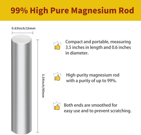 6-Pack Magnesium Fire Starter Rods, 99% Pure Magnesium Metal Rods for Survival, Camping, Emergency Sparks