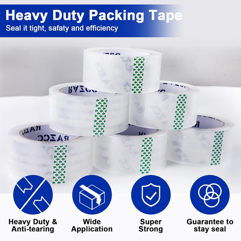Clear Packing Tape, 24 Rolls Heavy Duty Packaging Tape with Dispensers, 2" x 65 Yards Per Roll, 1560 Total Yards