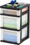 IRIS 3 Drawer Storage Cart, Plastic Organizer for Classroom Supplies, Art Supplies, Small Parts (Pearl/Black)