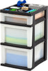 IRIS 3 Drawer Storage Cart, Plastic Organizer for Classroom Supplies, Art Supplies, Small Parts (Pearl/Black)
