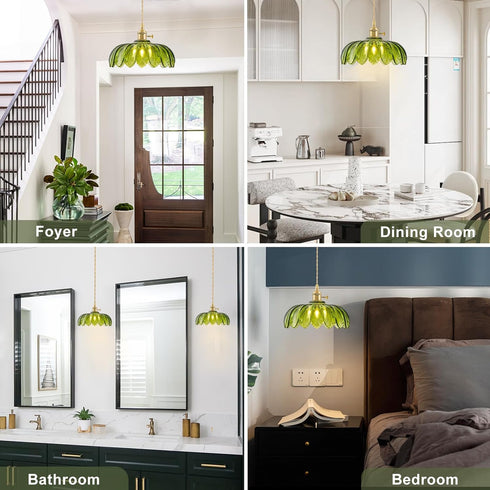 Glass Pendant Lights Kitchen Island, Vintage Brass Pendant Light Fixtures, Adjustable Green Kitchen Pendant Lighting