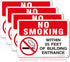 No Smoking Within 25 Feet of Building Entrance Sign, 4 Pack - 10"x7" Rust Free Reflective Aluminum, Weatherproof