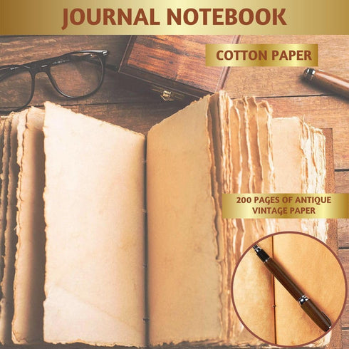 Buff Leather Deckle Edge Paper Journal 200 Pages -Unlined Pages Book of Shadows, Grimoire, Junk Notebook, Fantasy Medieval Gifts, Sketchbook, Antique Scrapbook (Dark Brown, 7"x5") by THE BIKERZ