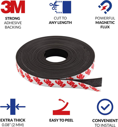 Magnetic Tape Roll, 15 Feet with 3M Strong Adhesive Backing for DIY and Art Projects