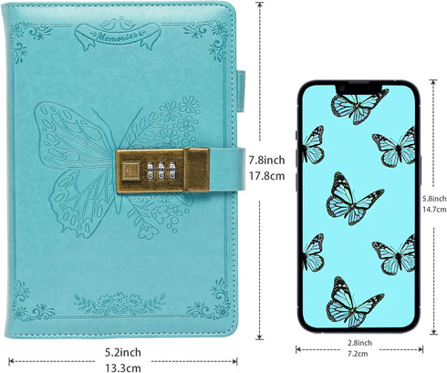 Billtigif Diary with Lock, Journal for Women Girls, Vintage Lock Journal Refillable Personal Locking Notebook Secret Journal with Combination Lock, 5.3'' x 7.8'' (Blue)
