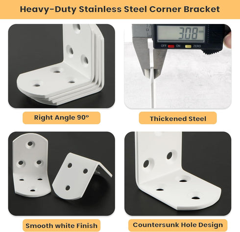 4Pcs 90 (1.97X1.97 Alise Shelf Brackets White, Stainless Steel Floating Shelf Brackets Corner Brackets, L Brackets