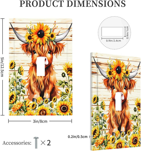 HTSAHKV 3 5 Inch Sunflower Highland Cow Wall Plate Light Switch Cover Single Gang Outlet Faceplate Print Plate Cover X