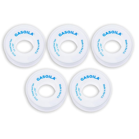 Gasoila PTFE Thread Seal Tape – Low-Density, 1/2 Inch x 260 Inch, Professional-Grade for Plumbing, Pack of 5
