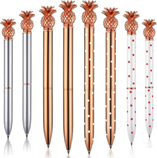 Outus Pineapple Pens, Metal Ballpoint Rose Gold Pens for Graduate Back to School Gifts, 1.0 mm (8 Pieces)