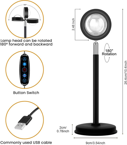 Sunset 21 Sunset 180 Tsrarey Lamp Projection, Not Only Colors Lights, Degree Rotation Led Light, Push Button Switch