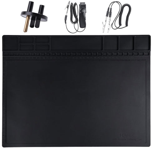 HPFIX Premium Heat Resistant Anti Static Mat, 932°F, with Grounding Wire, Plug, and ESD Wristband for Electronics