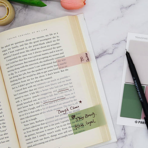PARTSPOWER Transparent Sticky Notes, Clear Sticky Tabs, Translucent Page Flags for Reading Annotating School Supplies