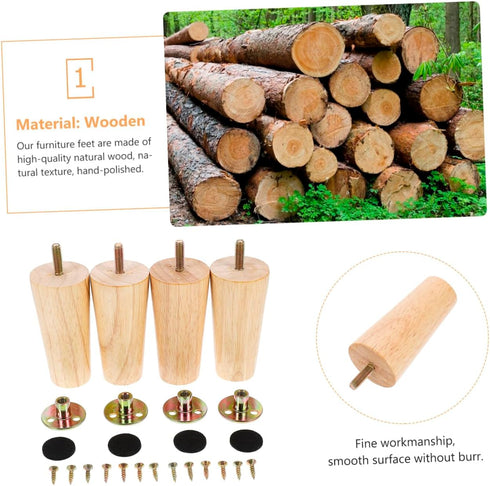 4sets NUOBESTY Nordic Style Solid Wood Furniture Legs of Replacement Feet for Sofa Cabinet Table and Tv Stand