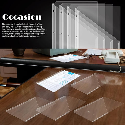 OEBSR 30Pack 3 Hole Punch Clear Plastic Document Folders - Organized Poly Translucent File Jacket for US Letter/A4 Size