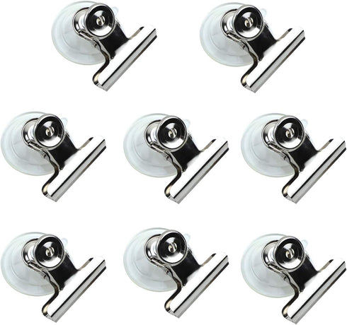 AUEAR 8 Pack Suction Cup Clips, Plastic Round Clamps Holder with Stainless Clip for Advertising Pop Display