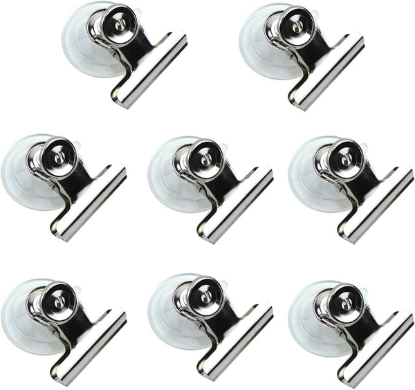 AUEAR 8 Pack Suction Cup Clips, Plastic Round Clamps Holder with Stainless Clip for Advertising Pop Display