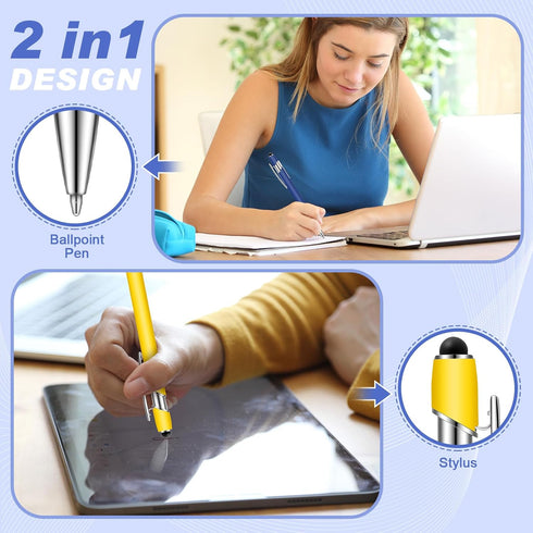 Tenare 12 Pieces Ballpoint Pen with Stylus Tip, 1.0 mm Black Ink Metal Pen Stylus Pen for Touch Screens, 2 in 1 Stylus Ballpoint Pen (Bright Color) by Tenare
