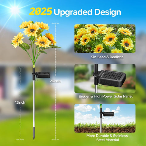 6 Pack 36 IP65 Solar Sunflower Lights Outdoor Waterproof - with Bright Solar Sunflower Lights, Waterproof Light