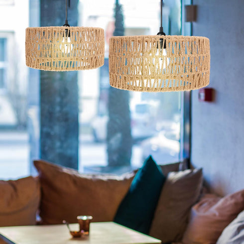 Luxshiny Rattan Lamp Shade, Cylinder Woven Lampshade Boho Lamp Shades Replacement Rustic Ceiling Light Covers for Floor