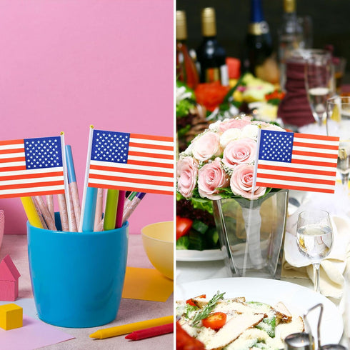 Mini Handheld American Flags on Stick - Small USA Flag for Party Parades Sports Events - 4th of July Decorations