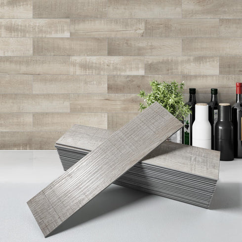 W&S 24 PCS Beige Distressed Wood Peel and Stick Backsplash Tiles,Stick on