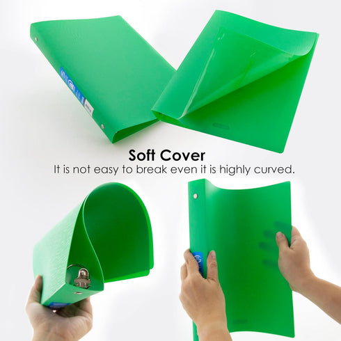 BAZIC 3 Ring Binder 1" Poly Binders Organizer, Matte Color Soft Cover, Round Ring, Holds 175 Sheets (6-Count)