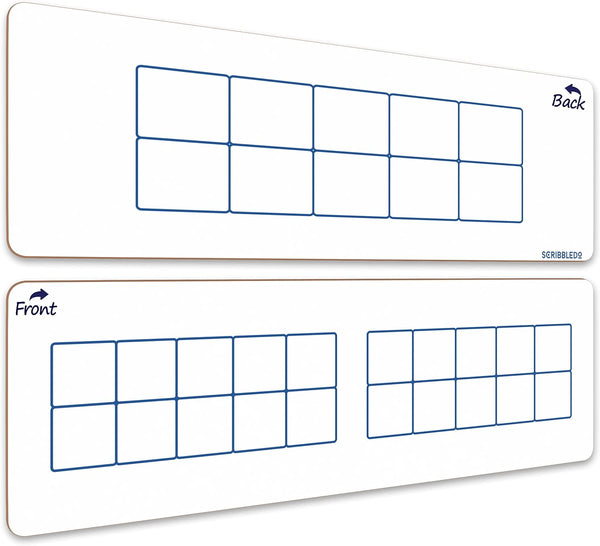 SCRIBBLEDO Dry Erase Ten Frame Board 4" x 12" Double Sided for Kids to Visualize Base 10 Number Concepts