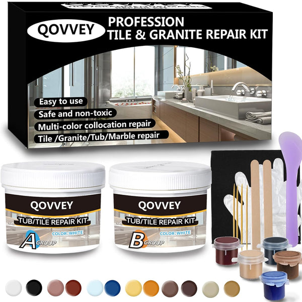 Tile & Fiberglass Quartz Countertop Repair Kit for Cracks Chips Dents, Almond Biscuit Bone, Granite & Tub Repair Kit