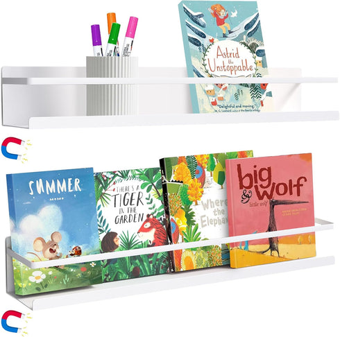 WYLUNBI 2 Pcs Magnetic Metal Book Shelves, 15.7'' x 2.7'' x 2.7'', Special