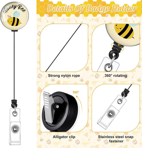Set of 12 Bee Badge Reel ID Holders with Retractable Alligator Clip for Teacher Nurse Doctor Gifts