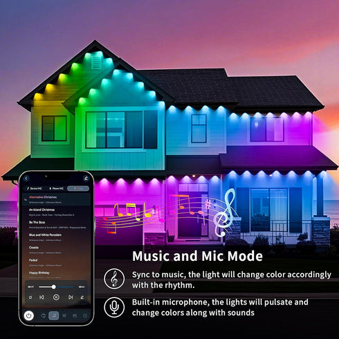 50ft 200+ IP67 KSIPZE Permanent Outdoor Lights for House, Smart RGB+IC Eaves LED Lights with App & Button Control