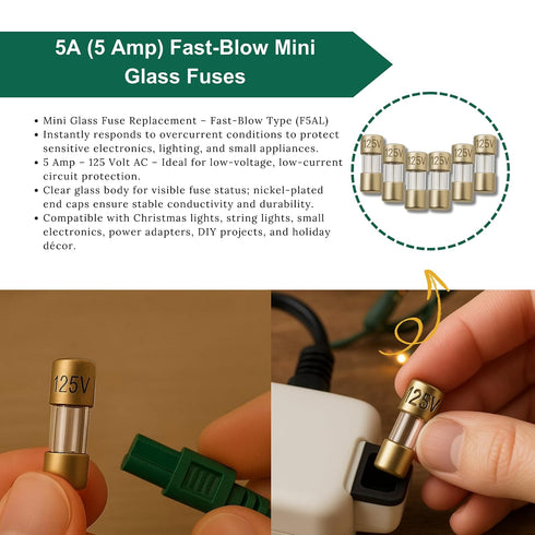 DealEnvy 5A (5 F5AL 3.6 10mm (0.14 0.39 inches), 125V 6 Pack Amp) Mini Glass Fuses, Micro Fuses x x Fast-Blow, Fast