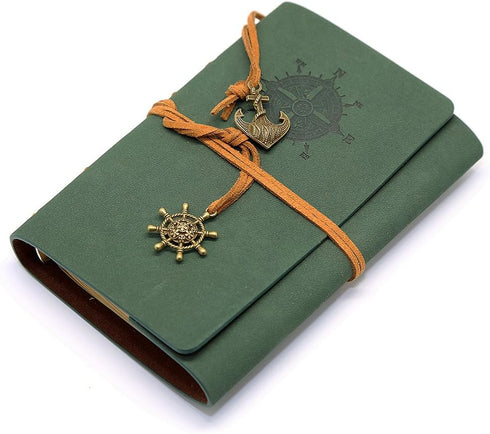 EvZ Leather Writing Journal Notebook, 5 Inches Vintage Nautical Spiral Notepad, Dark Green