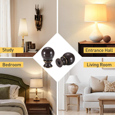 2Pcs 1.5" 1/4-27 uxcell Tall Lamp Finials Brown/Gold, Thread Lamp Cap Knob Decoration Screw Cap Nuts with Cleaning