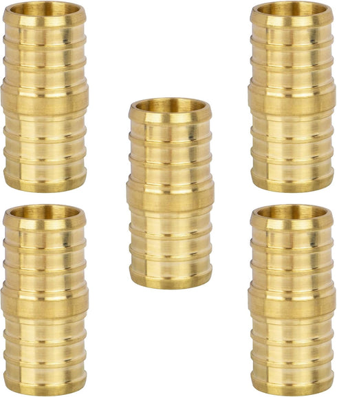 JUWO 3/4" PEX Coupling, PEX Fitting for Plumbing Repairs, Durable Brass Crimp Fitting (5 Pack)