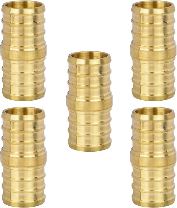 JUWO 3/4" PEX Coupling, PEX Fitting for Plumbing Repairs, Durable Brass Crimp Fitting (5 Pack)